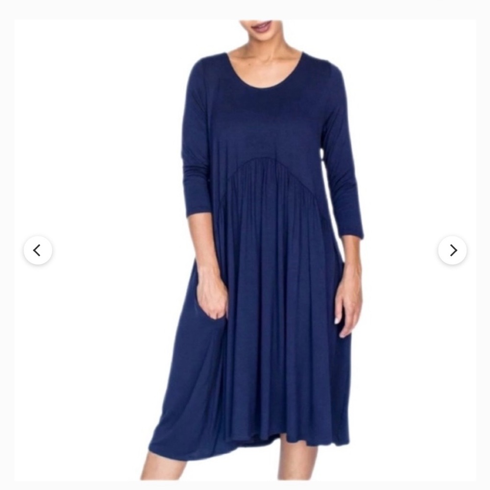 Agnes & Dora Navy Three-Quarter Sleeve Midi Dress